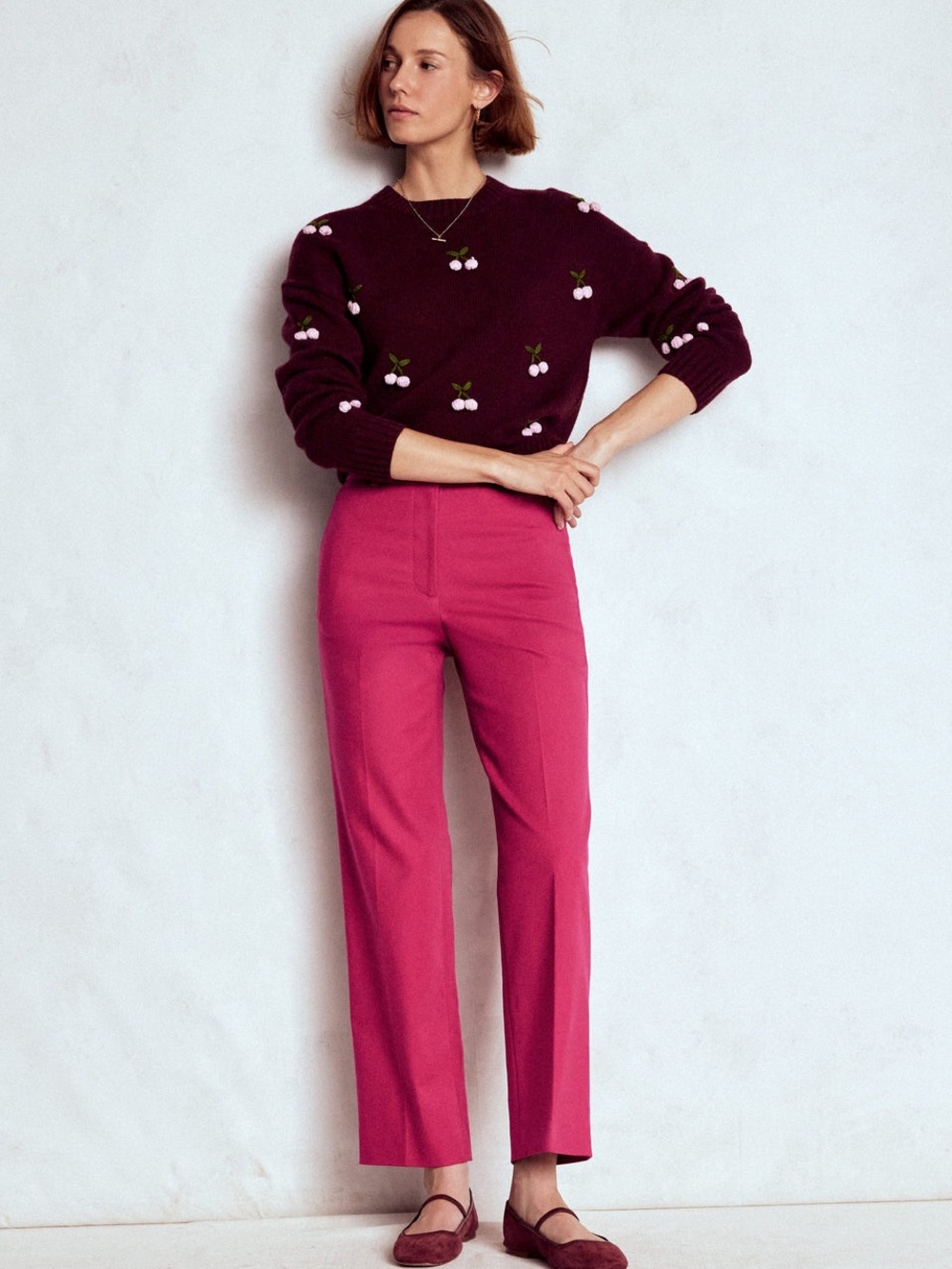 Boden Fuchsia Straight-Leg Trousers